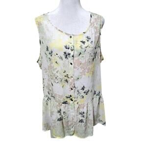 Emaline Women's Sleeveless Button Up Blouse Ruffled Hem Boho Women's Size Large